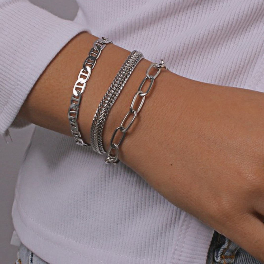 Cuban Link Chain Bracelet- Silver 3-Piece Set NWT
